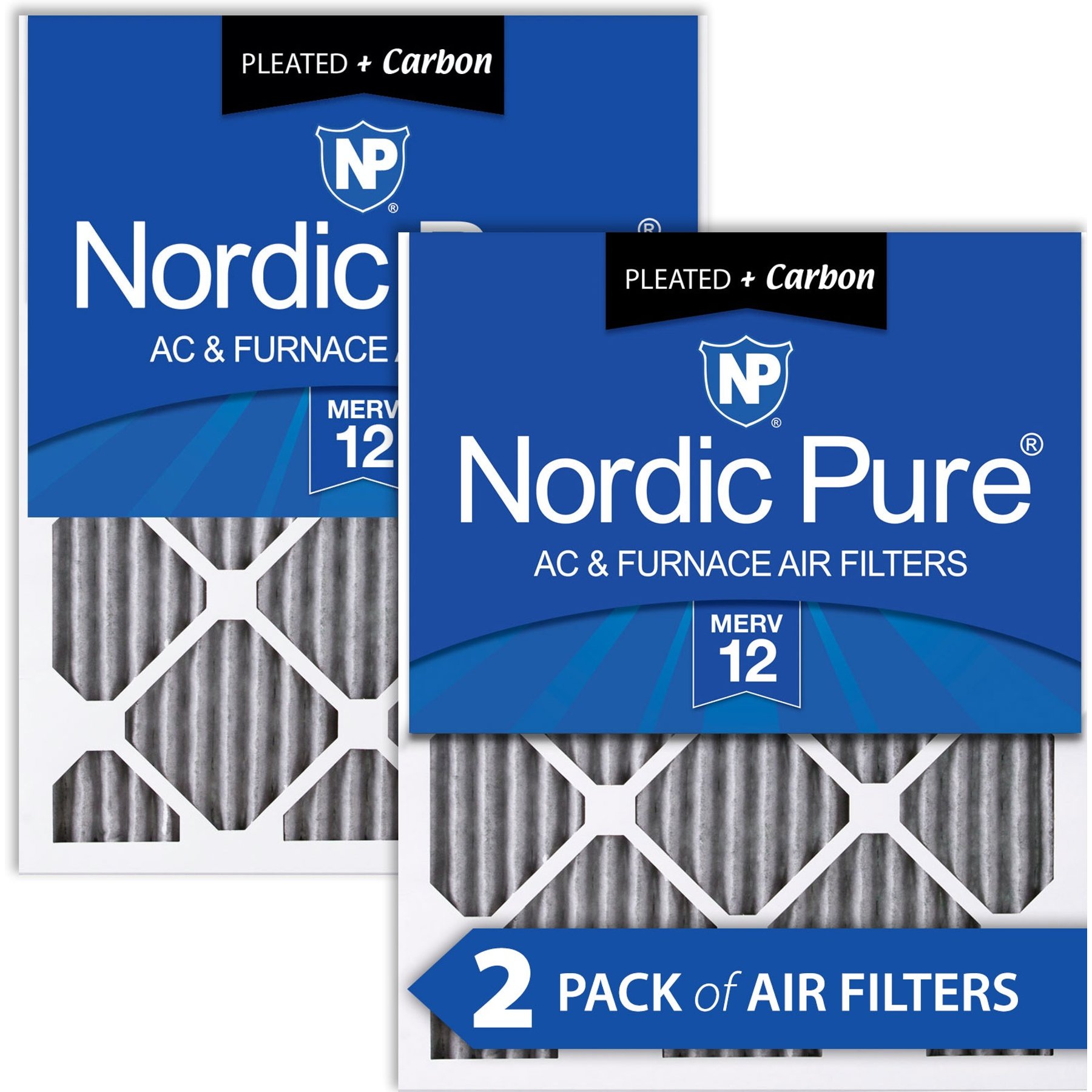 Nordic Pure MERV 12 Pleated Plus Carbon Furnace Air Filters, 14 x 20 x 1-in, 2 count