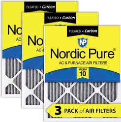 Nordic Pure MERV 10 Pleated Plus Carbon Furnace Air Filters, 16 x 25 x 1-in, 3 count