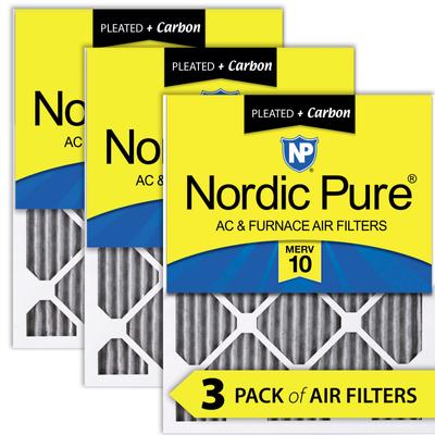 Show full view: Nordic Pure MERV 10 Pleated Plus Carbon Furnace Air Filters, 14 x 20 x 1-in, 3 count slide 1 of 10