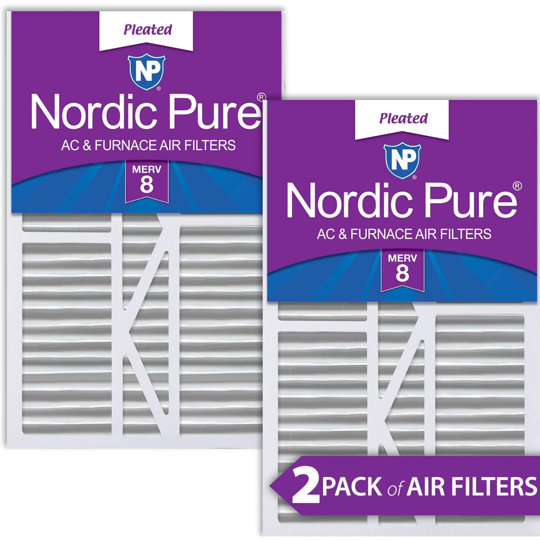 Nordic Pure Goodman/Carrier/Amana Replacement MERV 8 Air Filters, 16 x 25 x 5-in, 2 count