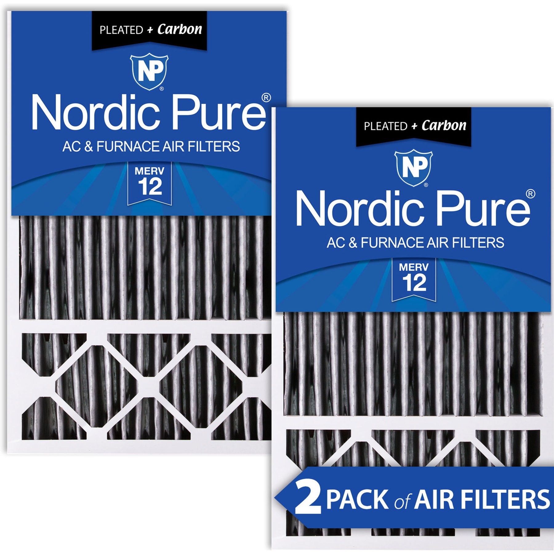 Nordic Pure Honeywell/Lennox MERV 12 Pleated Plus Carbon Replacement Air Filters, 16 x 25 x 5-in H, 2 count