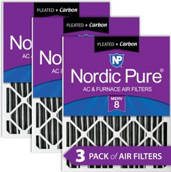 Nordic Pure MERV 8 Pleated Plus Carbon Furnace Air Filters, 20 x 25 x 2-in, 3 count