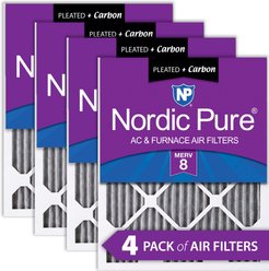 Nordic Pure MERV 8 Pleated Plus Carbon Furnace Air Filters, 16 x 25 x 1-in, 4 count