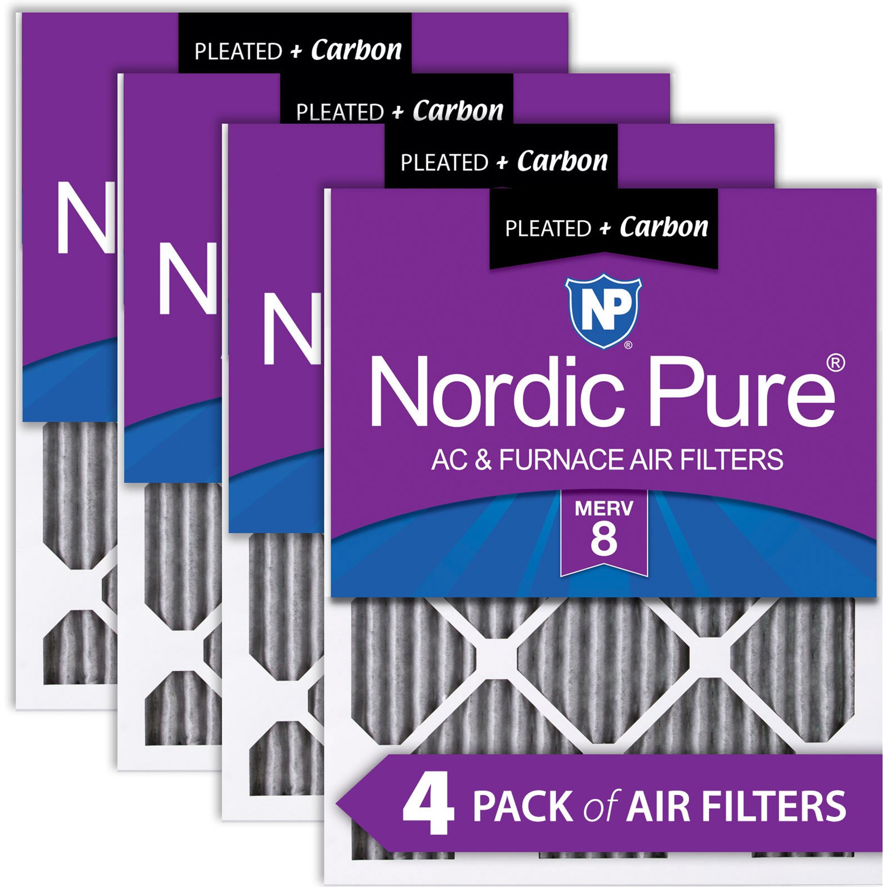 Nordic Pure MERV 8 Pleated Plus Carbon Furnace Air Filters, 20 x 24 x 1-in, 4 count
