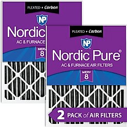 Nordic Pure MERV 8 Pleated Plus Carbon Furnace Air Filters, 16 x 25 x 4-in, 2 count