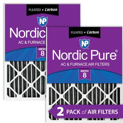 Show full view: Nordic Pure MERV 8 Pleated Plus Carbon Furnace Air Filters, 16 x 25 x 4-in, 2 count slide 1 of 9