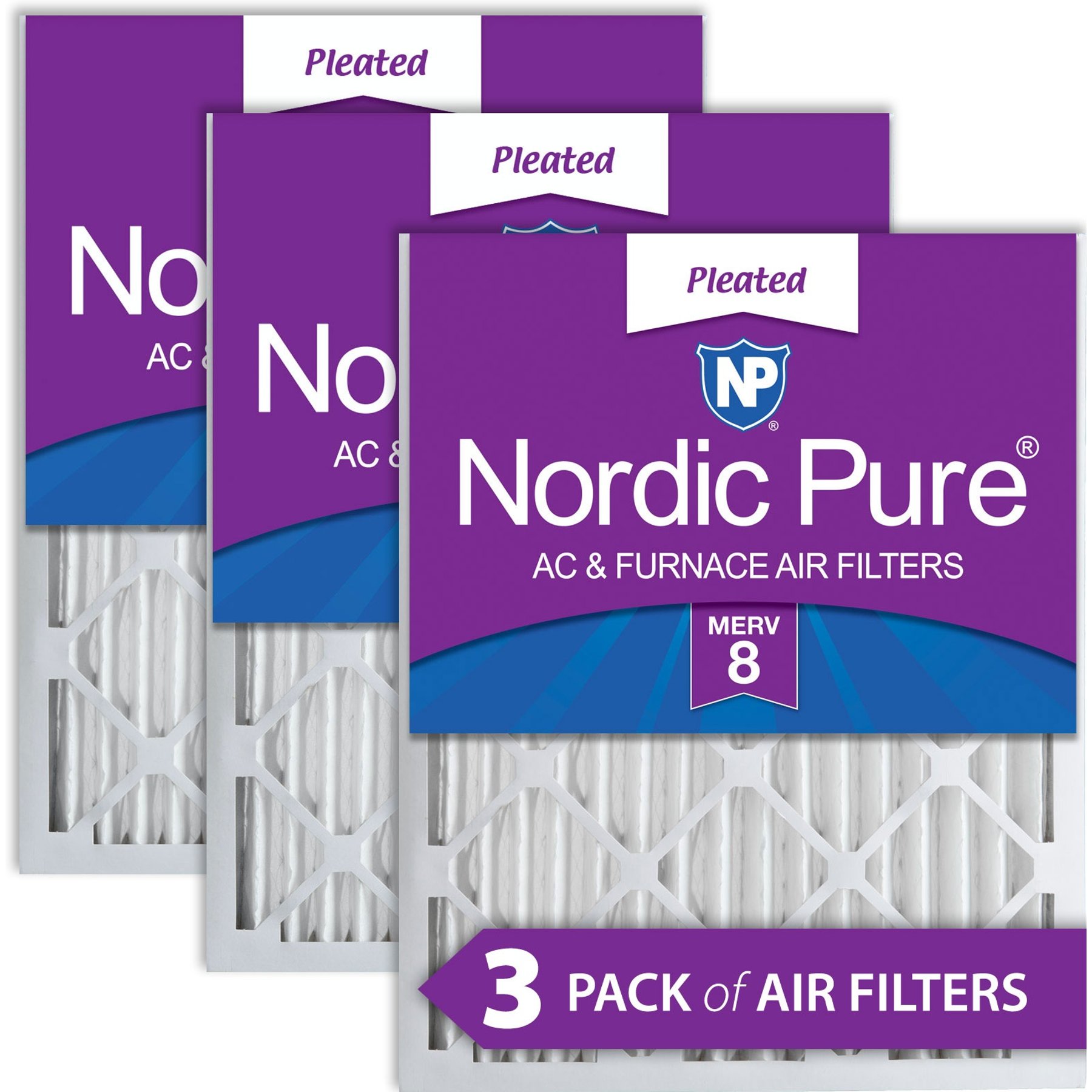Nordic Pure Pleated MERV 8 Air Filters, 16 x 20 x 2-in, 3 count