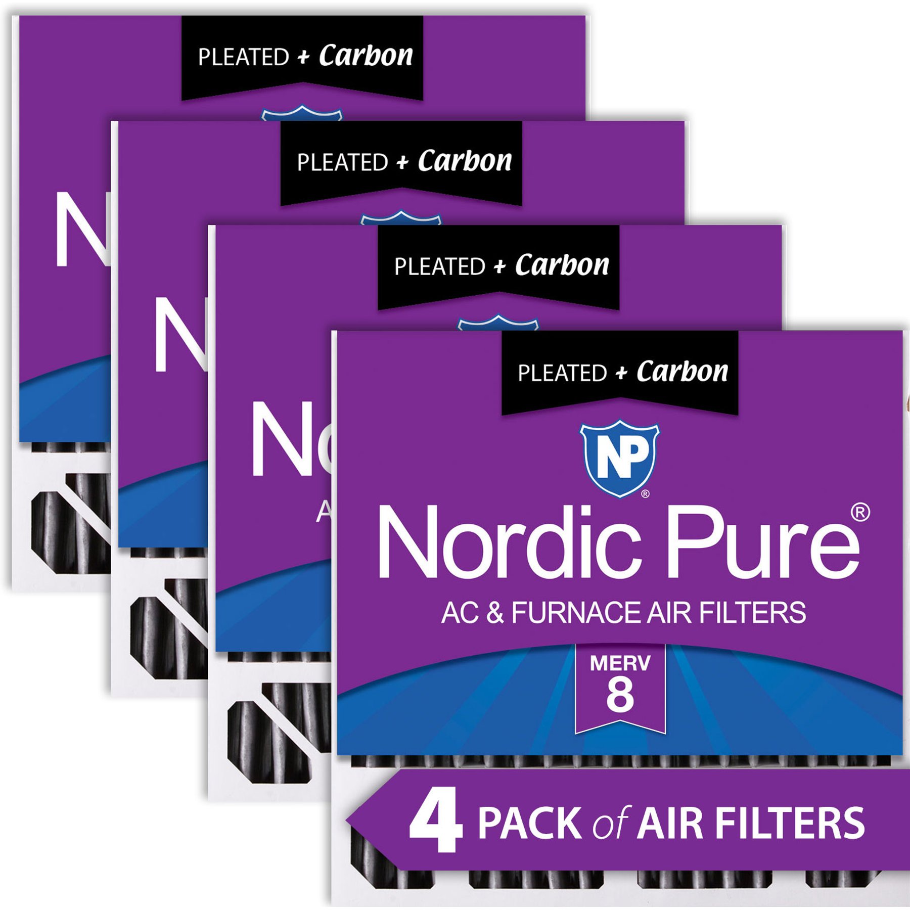 Nordic Pure Honeywell/Lennox MERV 8 Pleated Plus Carbon Replacement Furnace Filters, 20 x 20 x 5-in H, 4 count