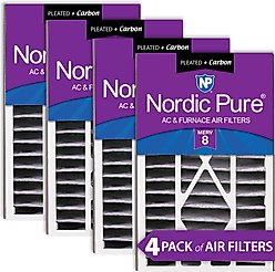 Nordic Pure Air Bear MERV 8 Pleated Plus Carbon Air Filter Replacement, 16 x 25 x 5-in AB, 4 count