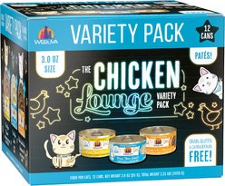 Weruva The Chicken Lounge & Tuna Variety Pack Grain-Free Pate Wet Cat Food, 3-oz can, case of 12