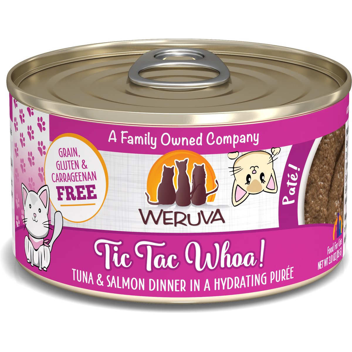 Weruva Classic Cat Tic Tac Whoa Tuna & Salmon Pate Canned Cat Food, 3-oz can, case of 12