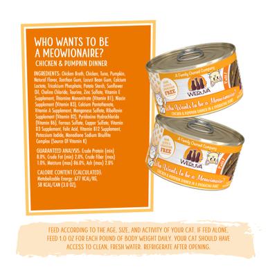 Show full view: Weruva Classic Cat Who Wants To Be A Meowionaire Chicken & Pumpkin Pate Canned Cat Food, 3-oz can, case of 12 slide 5 of 13