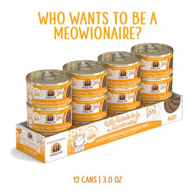 Show full view: Weruva Classic Cat Who Wants To Be A Meowionaire Chicken & Pumpkin Pate Canned Cat Food, 3-oz can, case of 12 slide 3 of 13