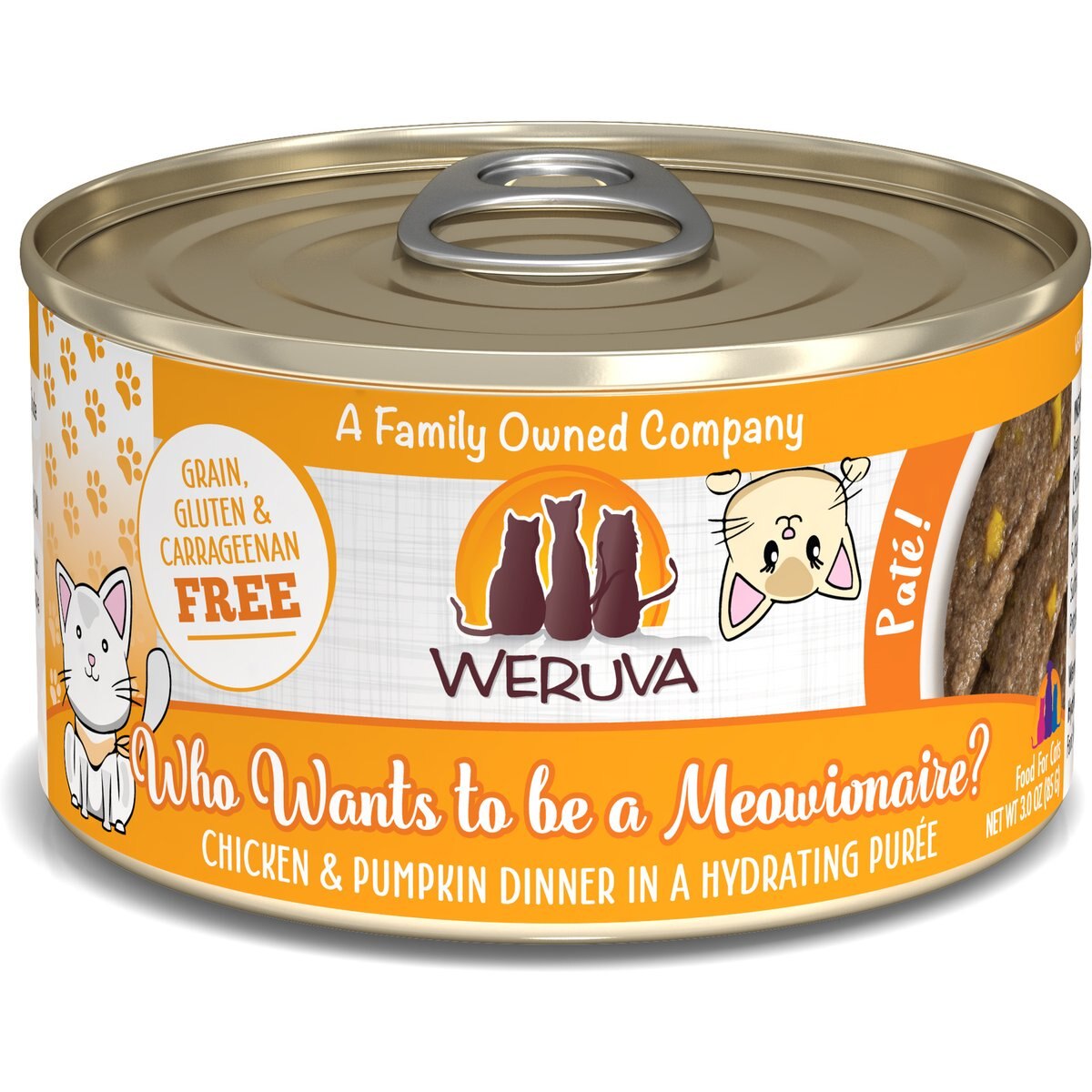 Weruva Classic Cat Who Wants To Be A Meowionaire Chicken & Pumpkin Pate Canned Cat Food, 3-oz can, case of 12