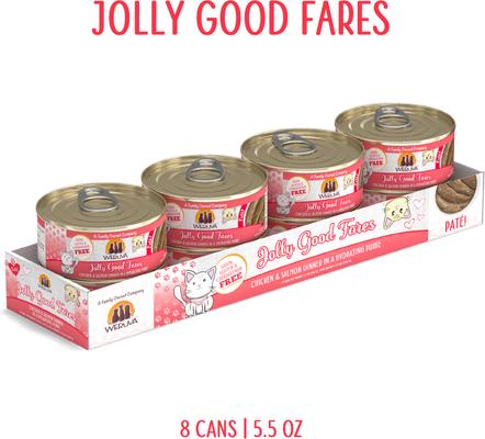 Show full view: Weruva Classic Cat Jolly Good Fares Chicken & Salmon Pate Canned Cat Food, 5.5-oz can, case of 8 slide 3 of 13