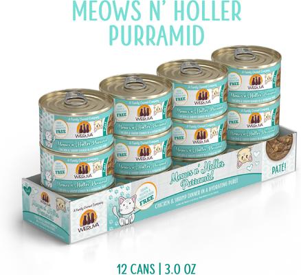 Show full view: Weruva Classic Cat Meows n' Holler PurrAmid Chicken & Shrimp Pate Canned Cat Food, 3-oz can, case of 12 slide 3 of 13