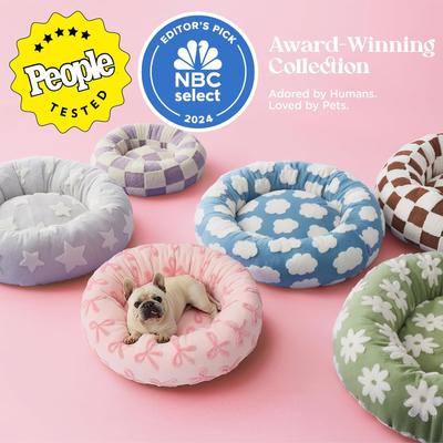 Show full view: Lesure Calming Cute Modern Plush Jacquard Shaggy Orthopedic Anti-Slip Donut Dog & Cat Bed with Removable Cover, Pink Bows, X-Small slide 3 of 10