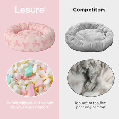 Show full view: Lesure Calming Cute Modern Plush Jacquard Shaggy Orthopedic Anti-Slip Donut Dog & Cat Bed with Removable Cover, Pink Bows, X-Small slide 4 of 10