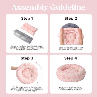 Show full view: Lesure Calming Cute Modern Plush Jacquard Shaggy Orthopedic Anti-Slip Donut Dog & Cat Bed with Removable Cover, Pink Bows, X-Small slide 5 of 10