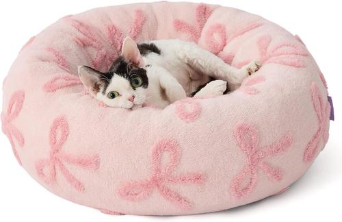 Lesure Calming Cute Modern Plush Jacquard Shaggy Orthopedic Anti-Slip Donut Dog & Cat Bed with Removable Cover
