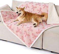 Lesure Waterproof Calming Double-Sided Jacquard Shag & Soft Sherpa Fleece Furniture Protector Dog & Cat Blanket, Light Pink, Large