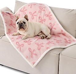 Lesure Waterproof Calming Double-Sided Jacquard Shag & Soft Sherpa Fleece Furniture Protector Dog & Cat Blanket, Light Pink, Medium