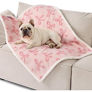 Lesure Waterproof Calming Double-Sided Jacquard Shag & Soft Sherpa Fleece Furniture Protector Dog & Cat Blanket, Light Pink, Medium