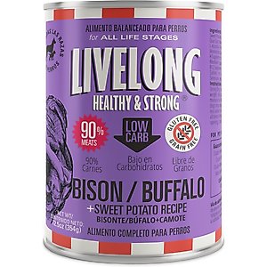 Livelong Healthy & Strong Bison/Buffalo & Sweet Potato Recipe Wet Dog Food, 12.5-oz can, case of 12