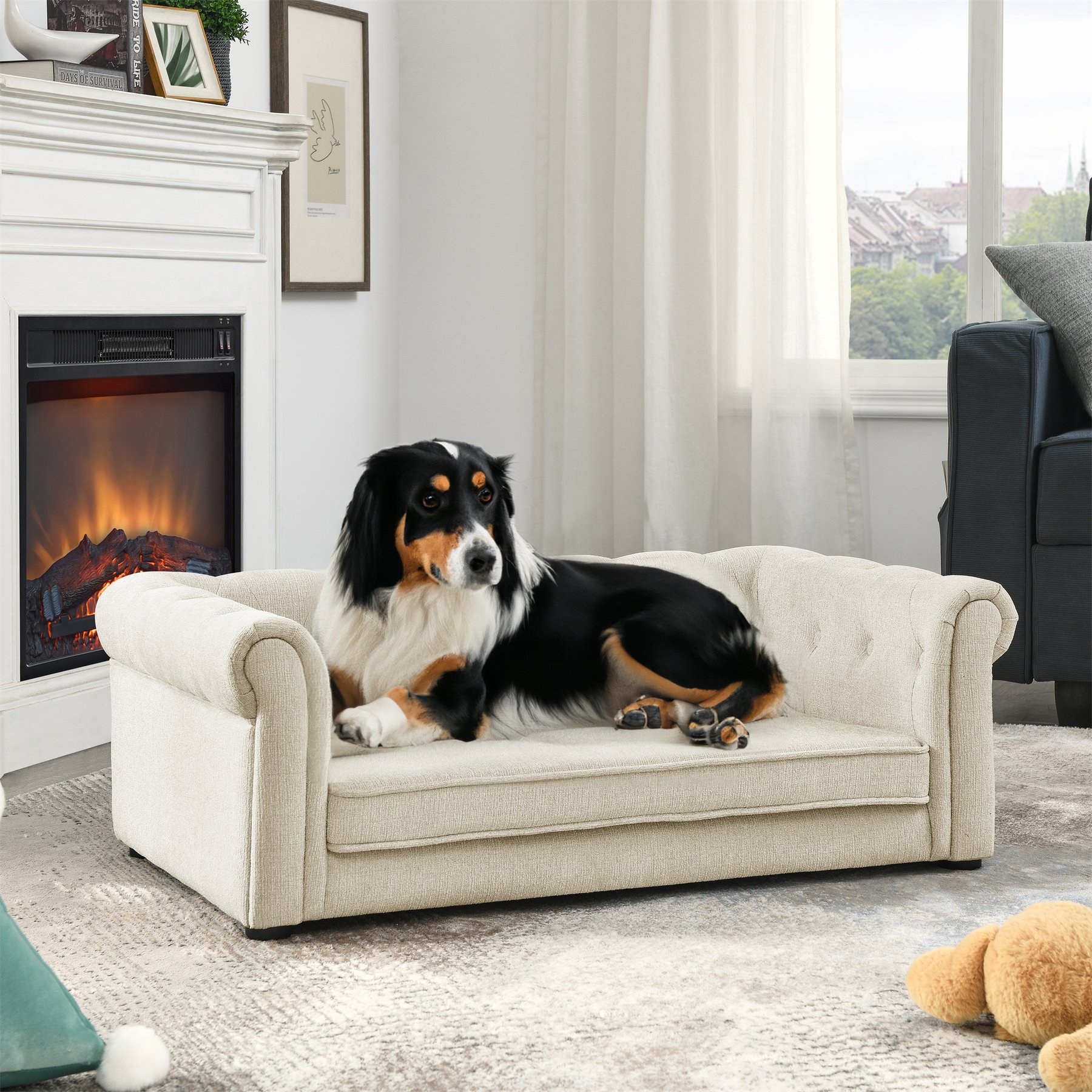 Zeus & Ruta Rectangle Medium & Large Breed Dog Bed, 38.9 x 23.2 x 13.7-in, Beige