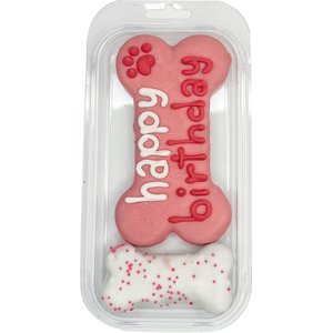 Wufers Happy Birthday Pink Bone Dog Crunchy Treat, 2 count
