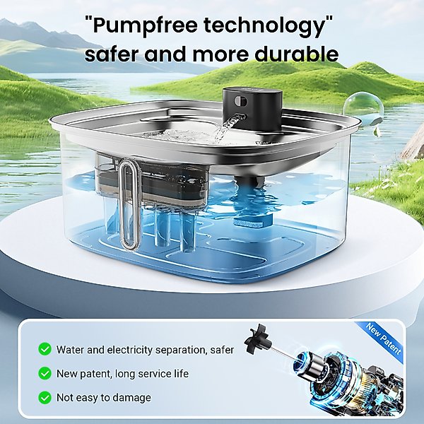 Show full view: Vacqueen Automatic Stainless Steel Dog & Cat Water Fountain, 10-l slide 3 of 11
