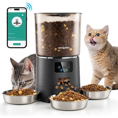 Vacqueen Vacqueen 3 Bowl Automatic Cat Feeder, Black