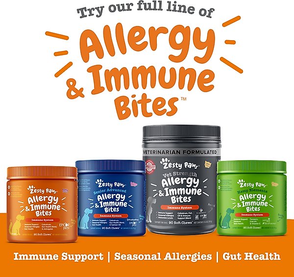 Zesty Paws Allergy & Immune Bites Salmon Flavored Soft Chews Allergies, Immune, & Gut Support Supplement for Dogs