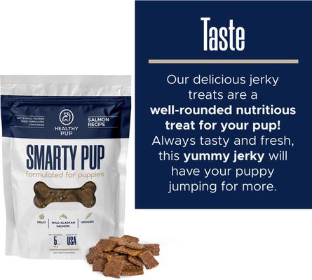 Show full view: Healthy Pup Smarty Pup Puppy Wild Alaskan Salmon Limited Ingredient Jerky Dog Treats, 12-oz bag slide 7 of 10