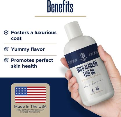 Show full view: Healthy Pup Wild-Caught Alaskan Fish Oil Blend Skin & Coat Supplement for Dogs, 8-fl oz bottle slide 8 of 10
