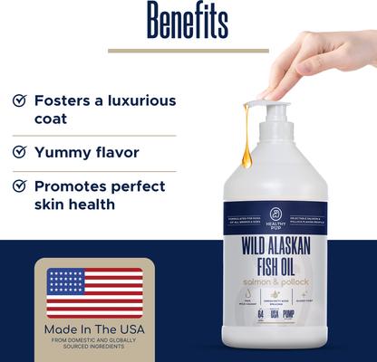 Show full view: Healthy Pup Wild-Caught Alaskan Fish Oil Blend Skin & Coat Supplement for Dogs, 64-fl oz bottle slide 9 of 10