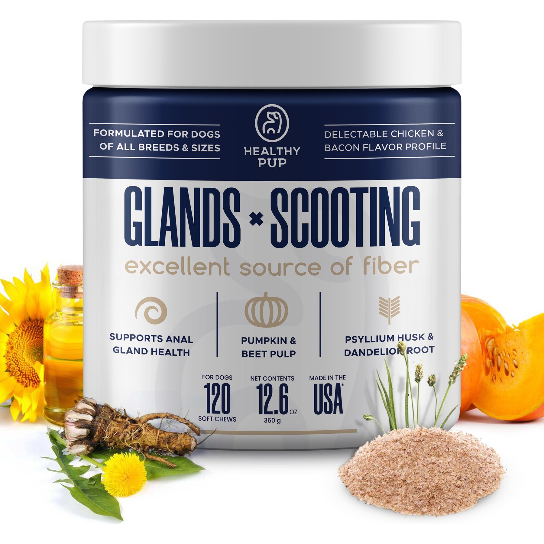 Healthy Pup Glands Bowel Support Soft Chew Digestive Supplement for Dogs, 120 count