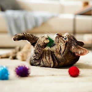Turbo Glitter Pom Pom Ball Cat Toy, 4 count