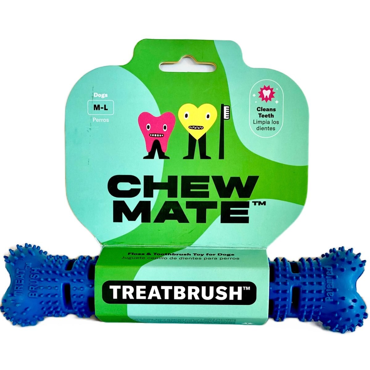 Chewmate Natural Rubber Treatbrush Oral Care Bone Dog Toothbrush, Medium/Large