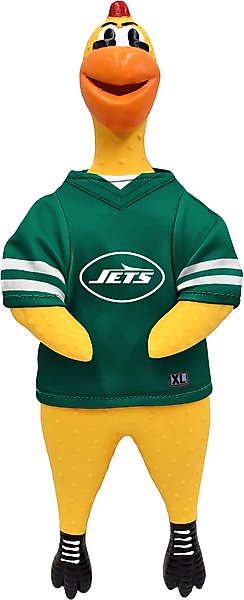 Show full view: Littlearth NFL New York Jets Rubber Chicken Squeaky Dog Chew Toy slide 1 of 3