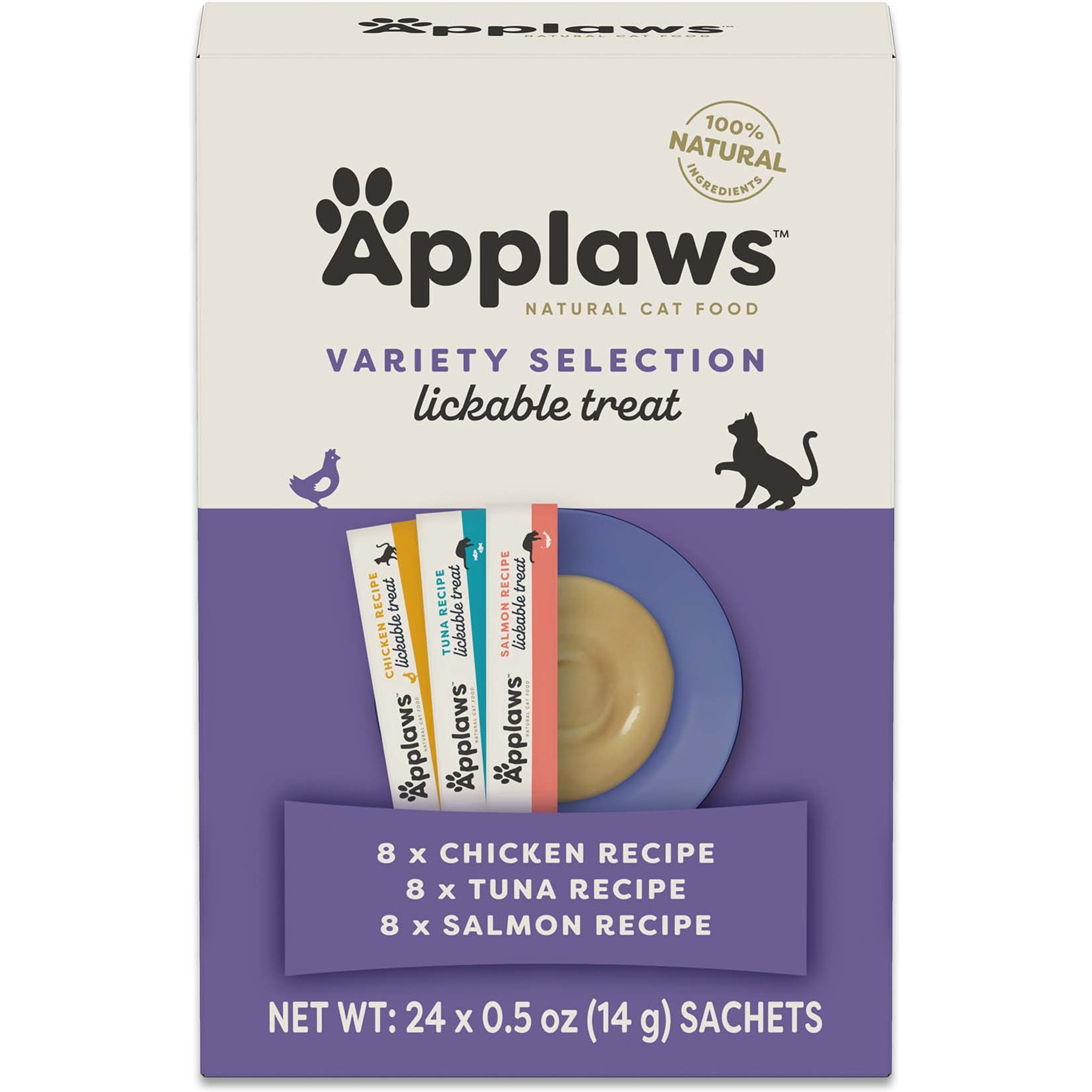 Applaws Grain-Free Variety Selection Limited Ingredient Lickable Cat Treats, 24 count, 0.5-oz Sachets