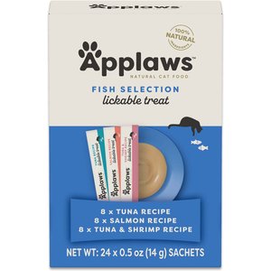 Applaws Grain-Free Fish Selection Limited Ingredient Lickable Cat Treats, 24 count, 0.5-oz Sachets