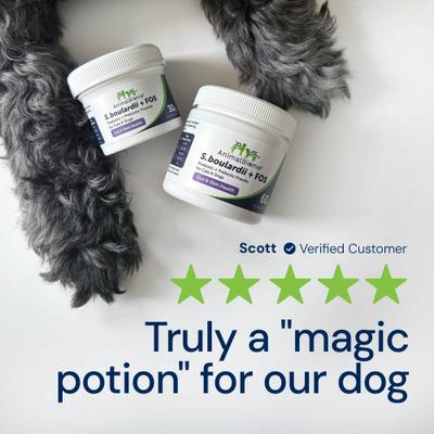 Show full view: AnimalBiome S. boulardii + FOS Powder Supplement for Dogs & Cats, 60g bag slide 10 of 11