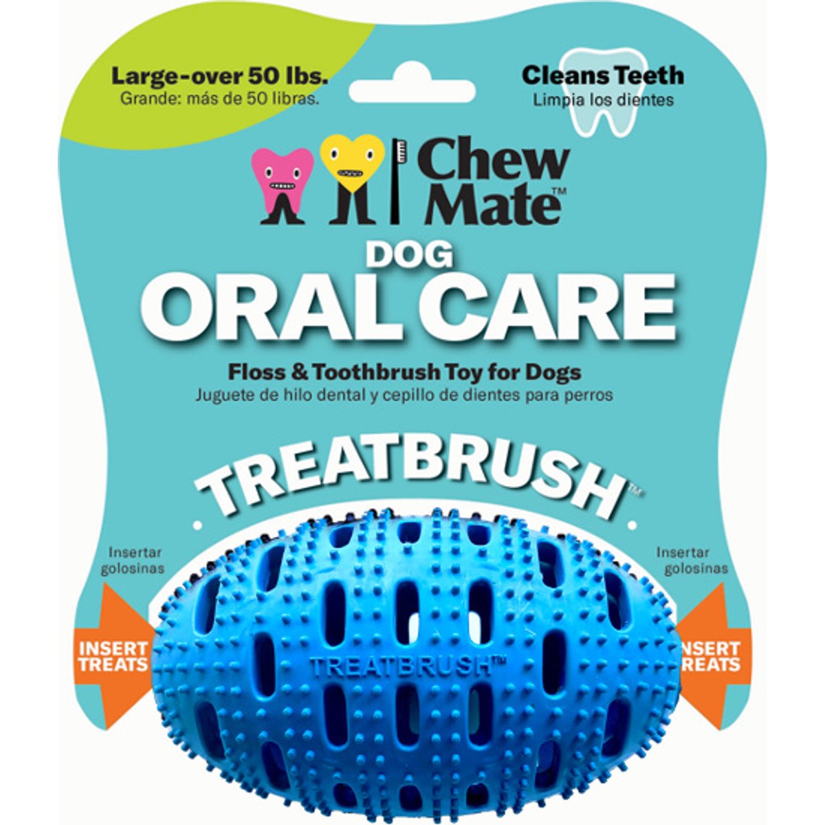 Chewmate Natural Rubber Treatbrush Oral Care Football Dog Toothbrush, Large