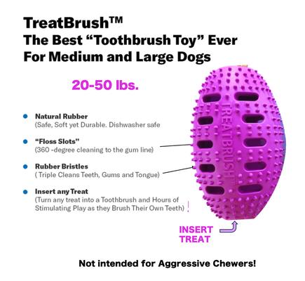Show full view: Chewmate Natural Rubber Treatbrush Oral Care Football Dog Toothbrush, Medium slide 2 of 6