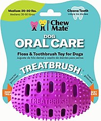 Chewmate Natural Rubber Treatbrush Oral Care Football Dog Toothbrush, Medium