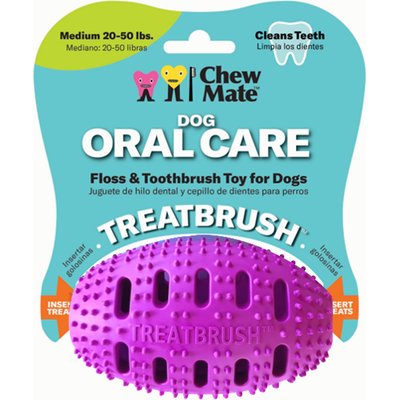 Chewmate Chewmate Natural Rubber Treatbrush Oral Care Football Dog Toothbrush, Medium