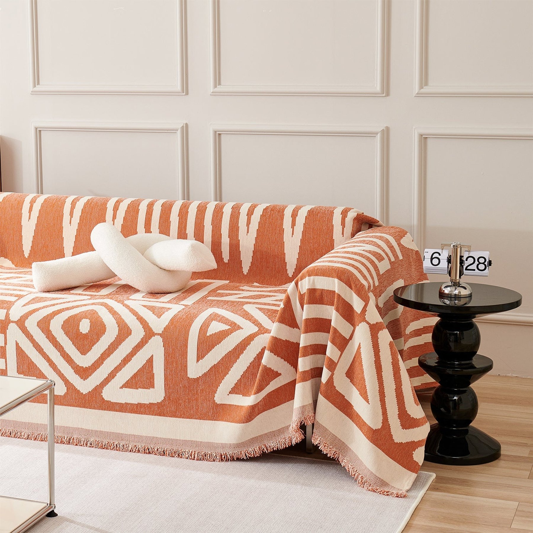 Slashop Geometric Boho Style Couch Cover, Orange Bohemian, 71 x 165-in