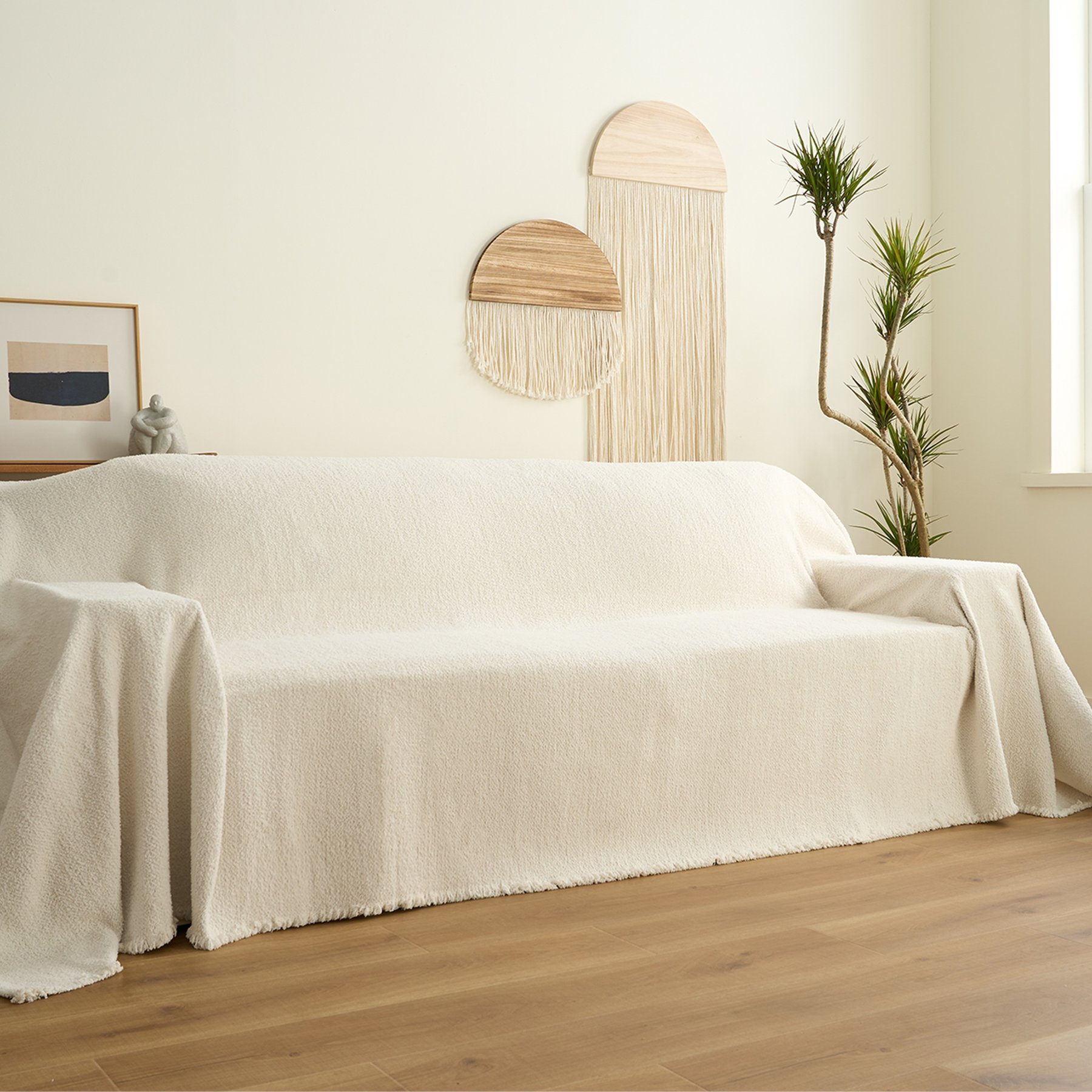 Slashop Christmas Cozy Winter Style Couch Cover, Pearl Mist, 71 x 149-in