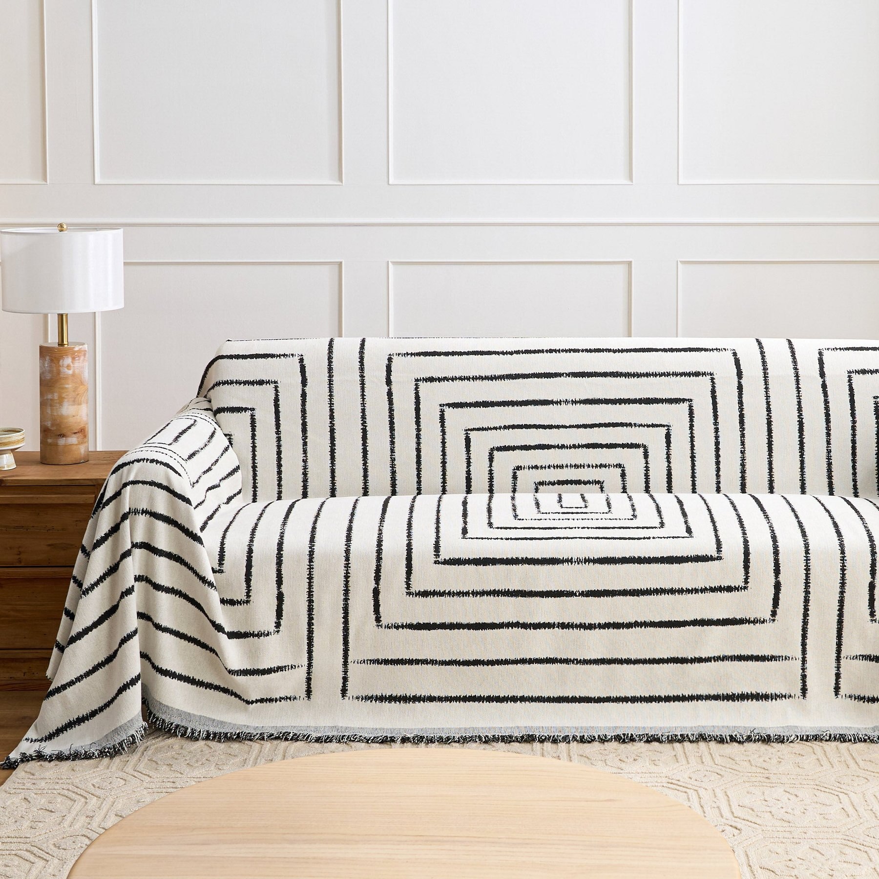 Slashop Chic Square Pattern Couch Cover, White Square Spiral, 71 x 102-in